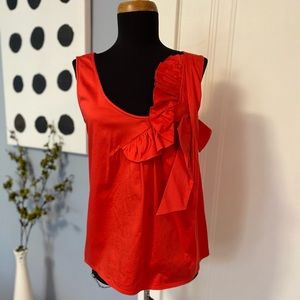 ~Kate Spade Tomato Red Poplin Ruffle Tank Sz. S *EUC $198+tax retail